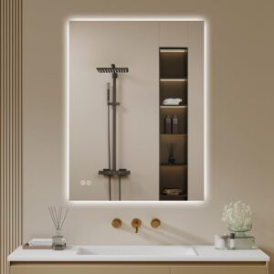 Badezimmerspiegel mit Beleuchtung, LED Badspiegel 60x80 cm, Touch-Schalter und Dimmbarkeit