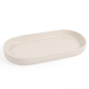 Badezimmer Tablett, Keramik Deko Ablageschale, Oval Tablett für Toilette und Waschtisch, Badewanne und Küchenspüle, Cremeweiß