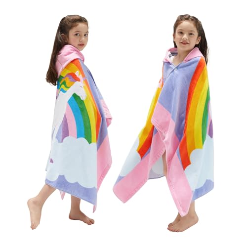 Kinderstrandtuch mit Kapuze aus 100% Baumwolle, weich und saugfähig, ideal für Jungen und Mädchen von 3 bis 12 Jahren, extra große Größe: 127x76cm