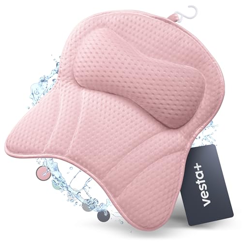 Vesta+ Badewannenkissen Rosa L mit Saugnäpfen, Testsieger als Badewannenkissen für den Nackenkomfort