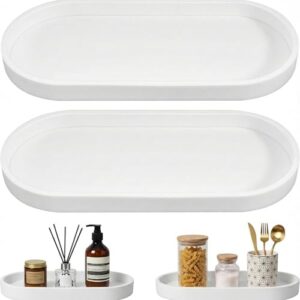 2 Stück Badezimmer Tablett Deko, Weiß Silikon Ablageschale Badezimmer Organizer Modern für Wohnzimmer, Schlafzimmer, Toilette, Waschbecken und Badewanne