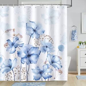 Blaue Blumen Duschvorhänge für Badzimmer, 180 x 180 cm, Anti-Schimmel, Wasserdicht, Polyester Stoff, Waschbar