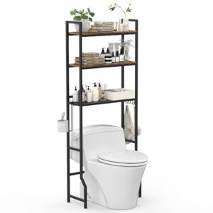 Praktisches Toilettenregal mit 3 Ebenen Ablage über Waschmaschine für Badezimmer und Waschküche, braun, verstärkter Metallrahmen, Holzplatten