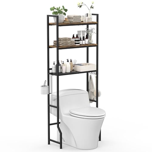 Praktisches Toilettenregal mit 3 Ebenen Ablage über Waschmaschine für Badezimmer und Waschküche, braun, verstärkter Metallrahmen, Holzplatten