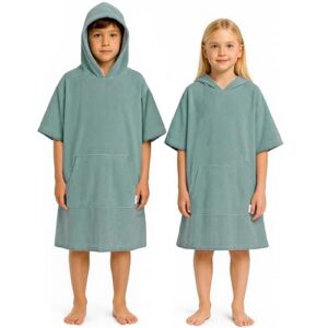Leichter Baumwoll-Poncho für Kinder mit Kapuze und Bauchtasche, ideal für Strand, Baden und Camping, atmungsaktiv und pflegeleicht