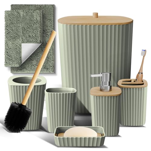 Badezimmer-Zubehör-Set, 6-teiliges Badezimmer-Set mit Badezimmerteppichen, WC-Bürste und Seifenspender