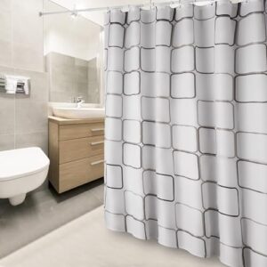Wasserdichter Duschvorhang, Waschbar Schnelltrocknend Textil Stoff Polyester Badewanne Vorhang mit 12 Duschvorhängeringen, Transluzente Duschvorhang, Weiß(180x200cm)