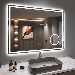 Badezimmerspiegel mit Beleuchtung, dimmbar, 3 Lichtfarbe Einstellbar, 60 x 80 cm