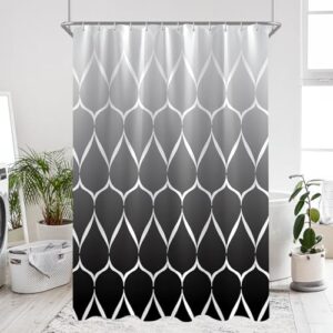 Duschvorhang 120x200 cm Gradient Schwarz Wassertropfen, Beschwerter Saum Antischimmel Textil, Wasserabweisend, Waschbar Polyester Stoff Badevorhänge für Badezimmer, Badewanne mit 8 Duschvorhangringe