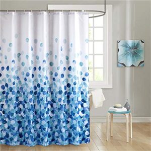 Duschvorhang mit Blumenmuster, blau und weiß, 180x200 cm groß, aus Polyester gefertigt, wasserdicht und schimmelresistent