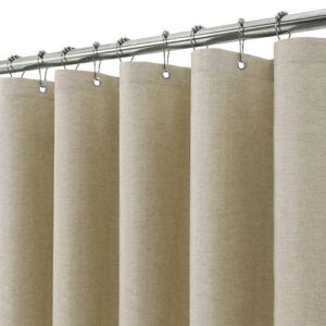 Duschvorhang aus Leinen mit Metallringen, wasserdicht und anti-schimmelig für Badezimmer, 182 x 182cm, Taupe