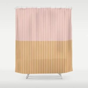 Duschvorhang 180x200 cm Rosa Gelb Streifen, modernes Textil Anti-schimmel Wasserdicht Waschbar Badvorhang für Badezimmer Badewannen Toilette