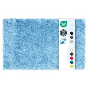 Badematte mit weichem und dichtem Flor für ein erholsames Badezimmer, rutschhemmend und schnell trocknend, geeignet für Fußbodenheizung, 50 x 60 cm, Hellblau