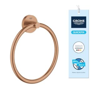Bronzefarbener Handtuchring in Warm Sunset-Ton, ohne Bohren, für Badezimmerausstattung, mit verdeckter Befestigung und hoher Tragfähigkeit bis 5 kg.