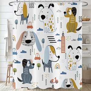 Durchsichtiger Duschvorhang mit lustigem Kartoon-Hund-Druck, weißer Badevorhang für Kinder und Jungen, 200x180 cm, wasserdicht und waschbar
