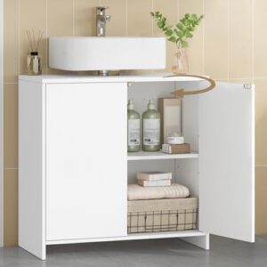 Praktischer Stauraum mit Waschbeckenunterschrank, Unterschrank, Badezimmer-Schrank mit 2 Türen und Verstellbarem Einlegeboden in Weiß