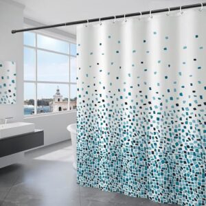 Blauer Duschvorhang aus Polyesterstoff mit 12 Haken, ideal für Dusche und Badewanne, 180 x 200 cm, Wasserdicht und leicht zu installieren