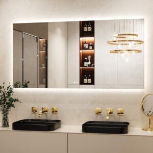 Keonjinn Badspiegel mit Beleuchtung - 160x80cm, Rechteckiger Bad Spiegel ohne Rahmen, Badezimmer Wandspiegel mit Touch Schalter und LED Lichtfarben Dimmbar