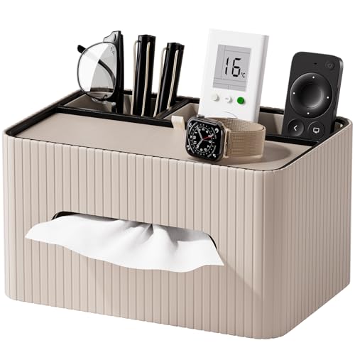 Moderne Tissue Box mit 2 Fächern aus PU Leder für Badezimmer, Wohnzimmer und Büro, Kosmetik Organizer mit Ablage