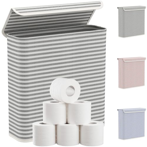 Toilettenpapier-Aufbewahrung für 12 bis 16 Rollen, Faltbarer Toilettenpapierkorb aus Stoff mit Deckel für Toilettenpapier und Organisation für Handtücher und Toilettenartikel, Grau