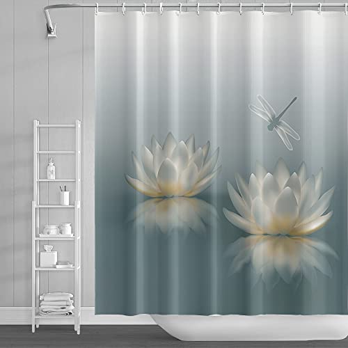 Eleganter Lotus-Blumen-Duschvorhang fuer Badezimmer mit hohen Qualitaetsstandards, umweltfreundlich und leicht zu reinigen. Perfekt geeignet fuer Duschen und Badewannen in Zuhause, Wohnmobil oder Hotel.