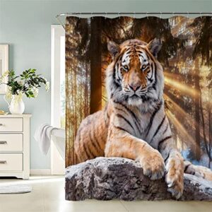 Tiger Duschvorhang 180x200 cm, wasserdicht, Polyester, Badewanne Vorhang, 3D Waldtier Motiv, Duschvorhänge Stoff Waschbar für Badezimmer