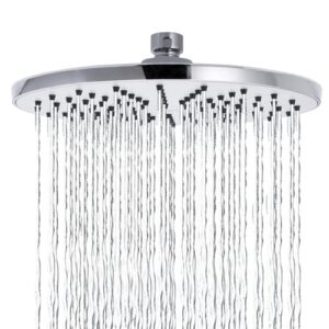 Runde Regendusche aus ABS-Material für ein komfortables Duscherlebnis, auch bei niedrigem Wasserdruck, installiert an der Wand oder Decke.