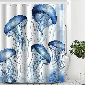 Ocean Duschvorhang, Strand-Thema, Stoff, Qualle, wasserdichter Polyester-Stoff, violettes Ozean-Tier-Duschvorhang-Set mit Haken, Badezimmer-Dekoration, 180x 180 cm