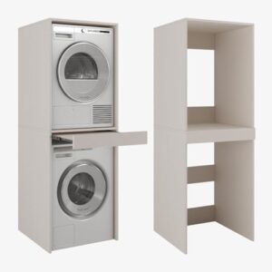 Hochschrank für Waschmaschine und Trockner, Badschrank mit Schubladen und Regalen, perfekte Lösung für vertikale Aufstellung in 187 x 65 x 66 cm Größe, Kaschmir-Optik, 66 cm breit
