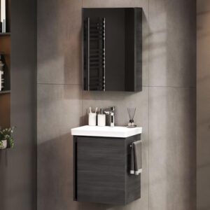 Moderne Badmöbel aus Anthrazit, Waschtisch mit Unterschrank und Spiegelschrank 50 cm, hochwertige Badezimmer Möbel für Wohnbereich