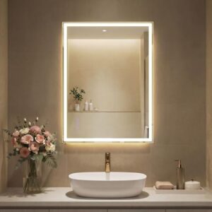 Badspiegel mit LED-Beleuchtung, rechteckiger Wandspiegel für Badezimmer mit Antibeschlag-Funktion und farbbarer Helligkeit, wolkenweiß