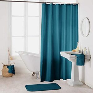 Sanixa Duschvorhang Textil 180x200 cm Uni Petrol grün-blau wasserabweisend waschbar Badewannenvorhang Vorhang Dusche hochwertige Qualität mit Ringen Metallösen