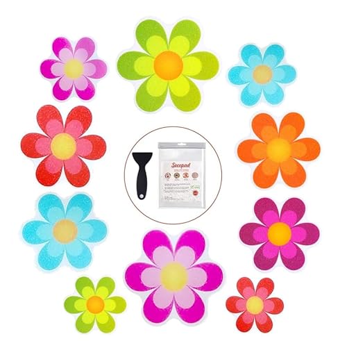 Badewannenaufkleber, 10 Stück, rutschfest, Sicherheits-Duschmatten, selbstklebend, helle Blumen und Applikationen