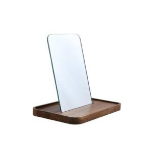 Tragbarer Schminkspiegel aus Akazienholz für das Badezimmer mit Ablage, Glas, Brown, 12,8 x 17,4 x 19 cm