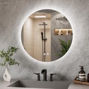 Runder Badspiegel mit Beleuchtung, 60cm Durchmesser, IP44, antibeschlag, LED-Badspiegel mit Dimmfunktion, Speicherfunktion, für Badezimmerwand