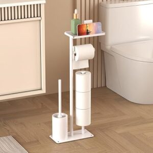 Toilettenpapierhalter mit Stauraum und Klobürste aus Carbon-Stahl für Badezimmer, weißes Design für einordnungsreiches Badzubehör