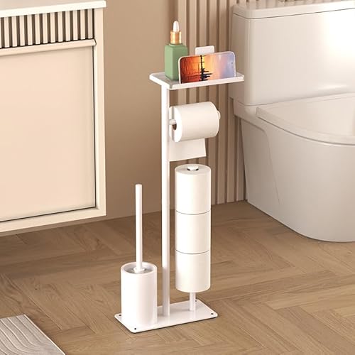 Toilettenpapierhalter mit Stauraum und Klobürste aus Carbon-Stahl für Badezimmer, weißes Design für einordnungsreiches Badzubehör