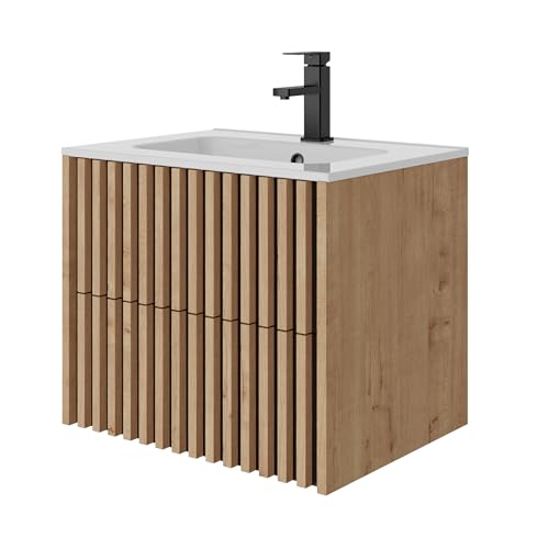 Eleganter Waschtisch mit Unterschrank, Wandhängender Waschbeckenunterschrank 60cm, Keramik-Waschbecken für das Badezimmer