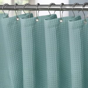 VANZAVANZU Schmaler Waffel Duschvorhang 92 x 182 cm mit Metall Duschvorhangringen - Türkis, wasserdicht, anti-schimmel, badewannenvorhang, badezimmer vorhang, schwerer stoff textil
