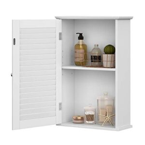 VASAGLE Wandschrank, Badezimmerschrank, Medizinschrank mit höhenverstellbarer Regalebene und Tür in weißem Holz für 40 x 16 x 60 cm