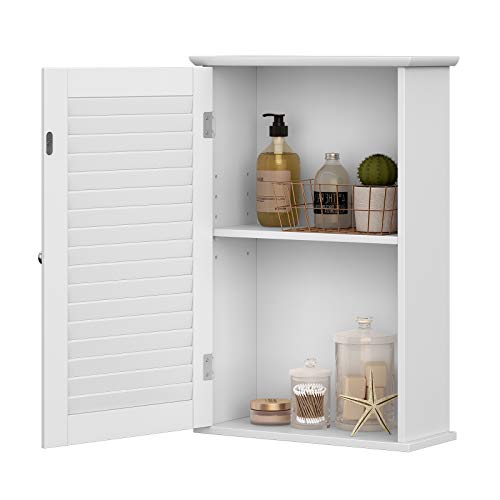 VASAGLE Wandschrank, Badezimmerschrank, Medizinschrank mit höhenverstellbarer Regalebene und Tür in weißem Holz für 40 x 16 x 60 cm