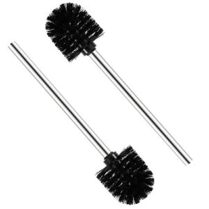 Zwei schwarze Toilettenbürsten aus Edelstahl mit galvanisierter Oberfläche, ideal für das Reinigen von Toilettenspülungen.