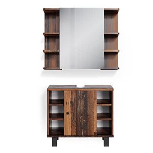 Vicco Badmöbel-Set Fynn, Eiche rustikal, 60 cm, besteht aus Badspiegel und Waschbeckenunterstand
