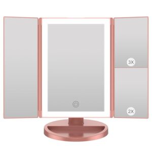 Schminkspiegel mit Beleuchtung, 1X/2X/3X Vergrößerung, LED-Beleuchtung und Touchscreen für Kosmetik-Behandlungen