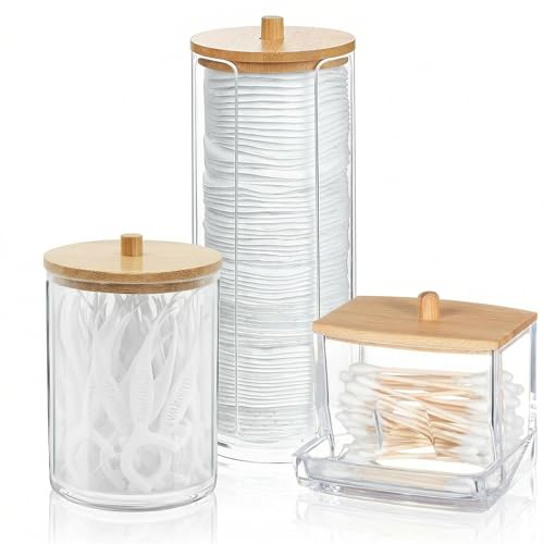 Drei Wattestäbchen-Container aus Bambus mit Deckeln, ideal für Wohnzimmer, Schlafzimmer oder Badezimmer