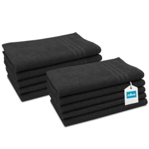 10er Set Gästetücher in 30x50 cm - saugstarke Handtücher in schwarz mit praktischem Aufhänger - Baumwolle - Hotelqualität