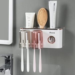 Zahnbürstenhalter Wand mit Zahnpastaspender, elektrische Zahnbürste Halter ohne Bohren, Multi Badezimmer Organizer & Aufbewahrung für Familie