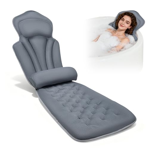 LIFEJXWEN Badewannenkissen mit EXTRA Lendenkissen, 144 Saugnäpfe (12x mehr Halt!) und 4D weichem Badekissen Set mit Kopfstütze & abnehmbarem Zusatzkissen