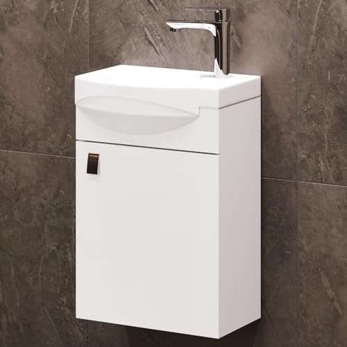 Badmöbel Set, Waschtisch mit Unterschrank in Weiß für Badezimmer und Gäste-WC - perfekt für kleine Räume mit genügend Platz und Aufbewahrungsfläche