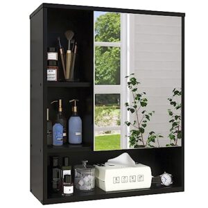 Badezimmerschrank mit Spiegel an der Wand montiert, bambus-Aufbewahrungs-Organizer über der Toilette, platzsparender Medizinschrank mit 2 Türen und verstellbaren Einlegeböden in schwarzem Design